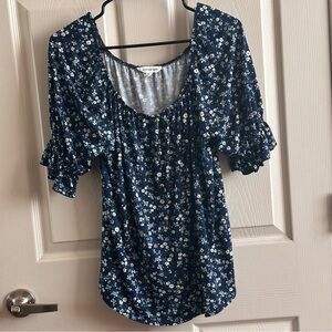 Perseption Concept Floral Navy Blue Women's Top Size Large